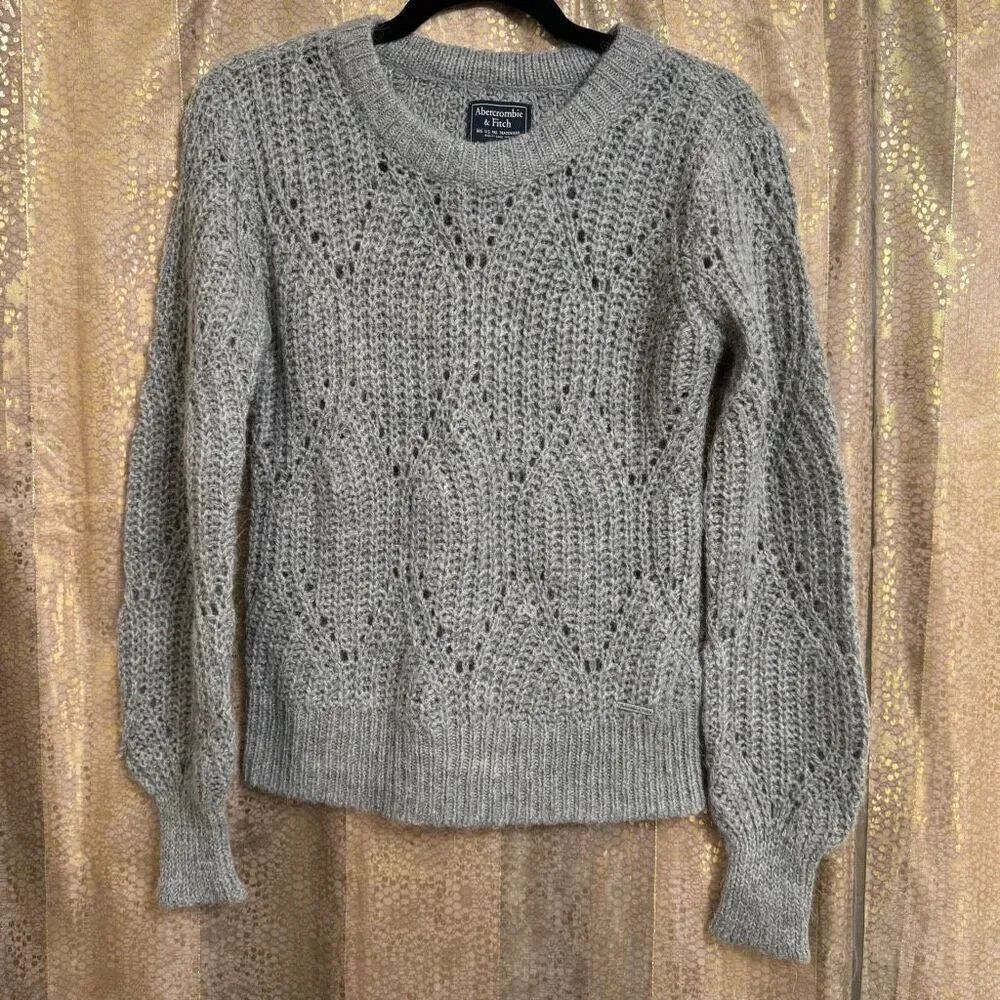 Abercrombie & Fitch Gray Fuzzy Alpaca Wool Open Knit Chunky Sweater XS